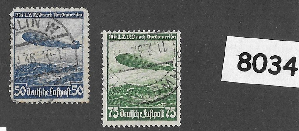 Stamp set / 1936 Germany / Third Reich / Zeppelin Hindenburg Sc C57-58 #8034