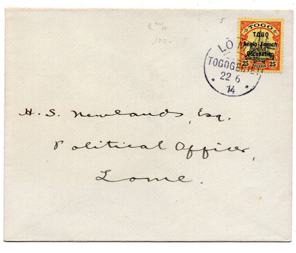 Togo 1914 British Occupation, Famous 22/6/14 Date Error on Cover, Certificate