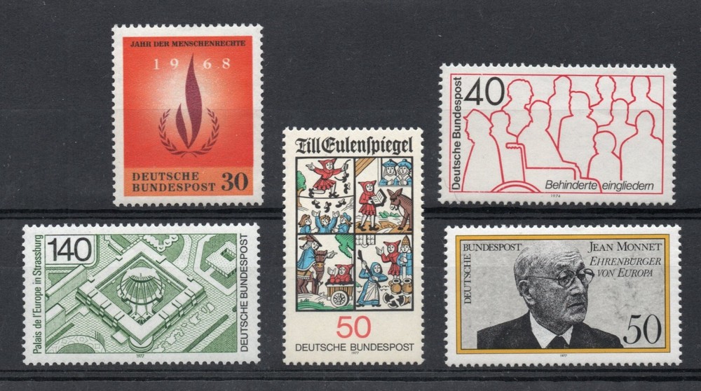 Germany 1968-1977 5 x single stamp issues unmounted mint -description in details