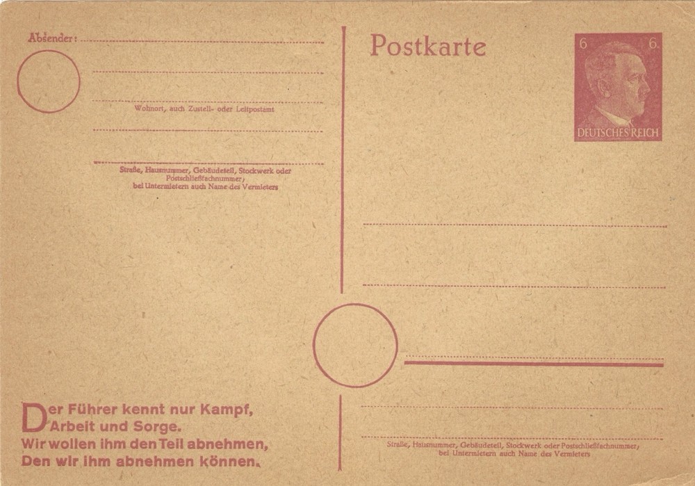 1941 Germany 6Pf Hitler Postal Stationery Postcard Unused WWII Propaganda