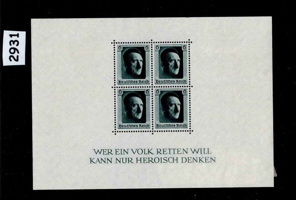 Stamp sheet B102 1937 Adolf Hitler Birthday Berlin Germany Third Reich #2931
