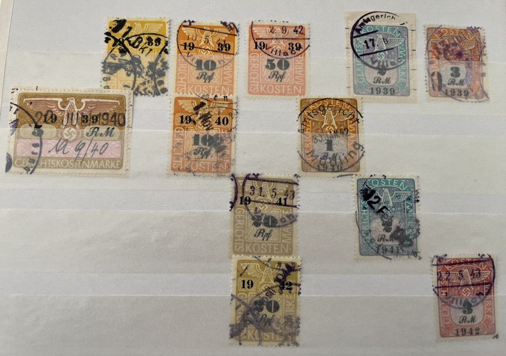 1939-42 GERMANY 3RD REICH GERICHTS KOSTEN MARKE Used in Austria 12 Diff Stamps