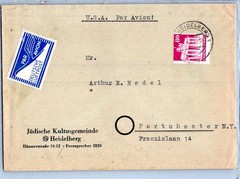 GERMANY 1949 POSTAL AIRMAIL LABEL COVER ADDR USA & POSTMARK HEIDELBERG