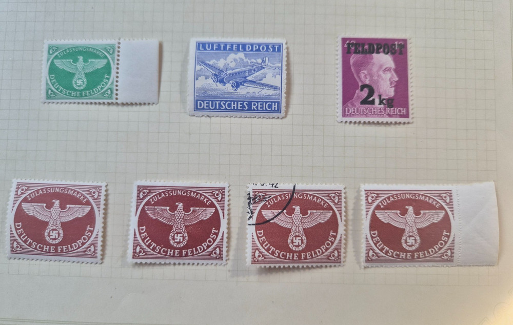 7 Vintage German Military Airmail Parcel Post Stamps Feldpost 1941 – 1950 WWII