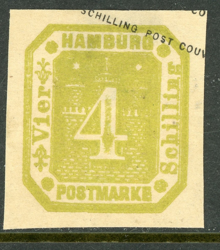 Germany States 1859 Hamburg 4s Yellow Green Cut Square Mint I311