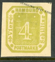 Germany States 1859 Hamburg 4s Yellow Green Cut Square Mint I311