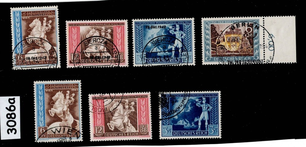 Stamp set with overprints B209-215 1942 Postal Congress Vienna Austria #3086a