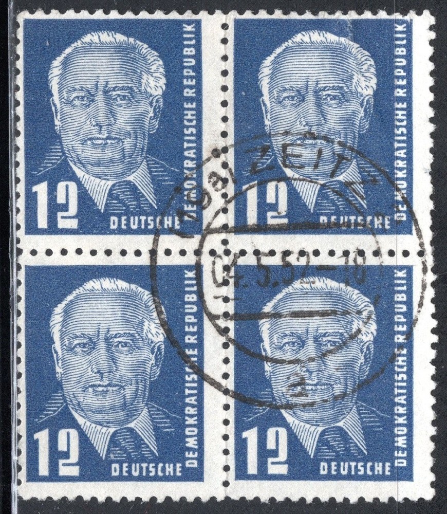German DDR Stamp Scott #54, 12pf, Wilhelm Pieck, Block of 4, Used, SCV$6.00