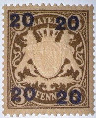 Travelstamps: 1920 Germany Bayern Overprint Stamp Mi 177 – Mint MOGH