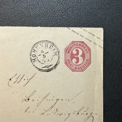 1860s GERMAN Württemberg 3 Kreuzer Postal Stationery Cover – Wiesdern Postmark
