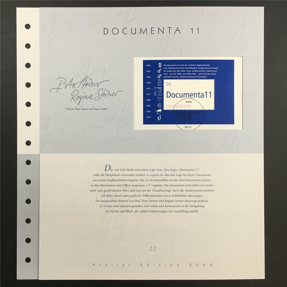 GERMAN POST ART-EDITION 2002/22 BLOCK 56 DOCUMENTA 11 KASSEL ART