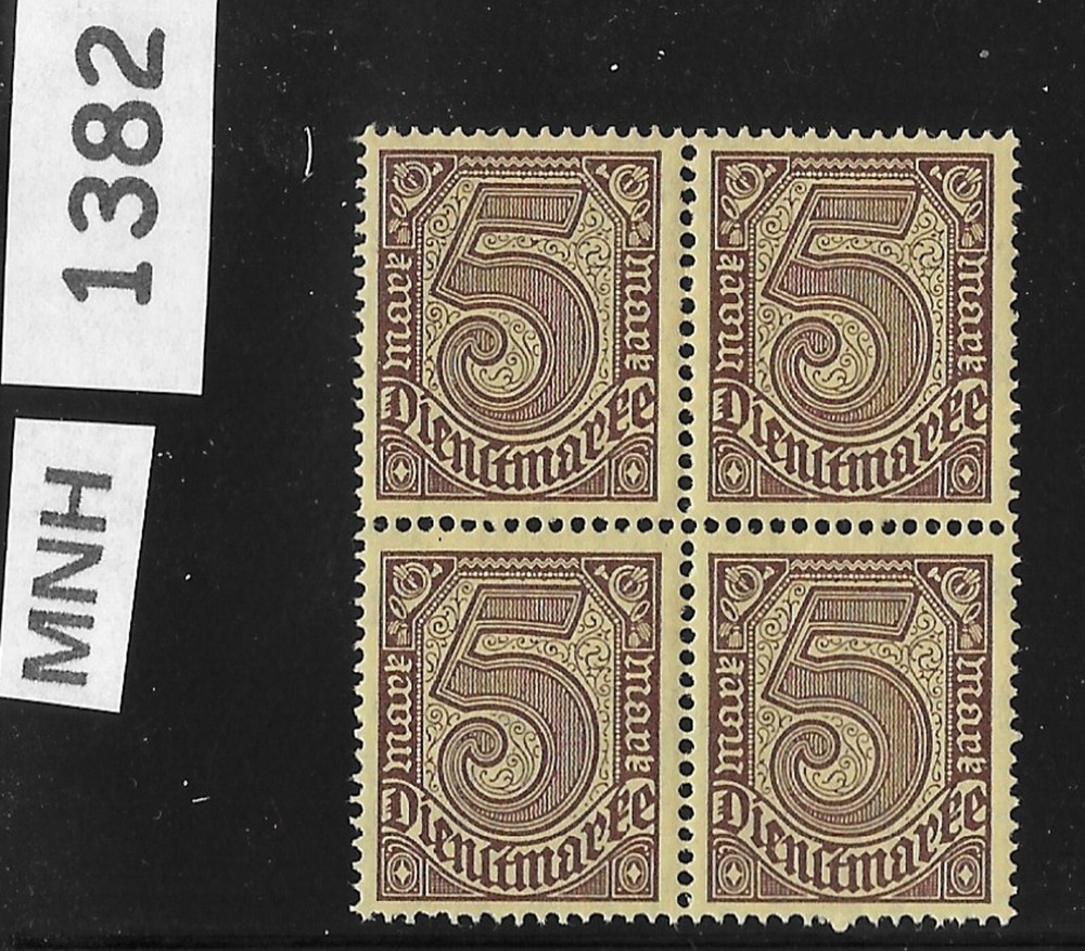 #1382 MNH Stamp block Scott 013 Official Weimar Republic Germany 1920-1921