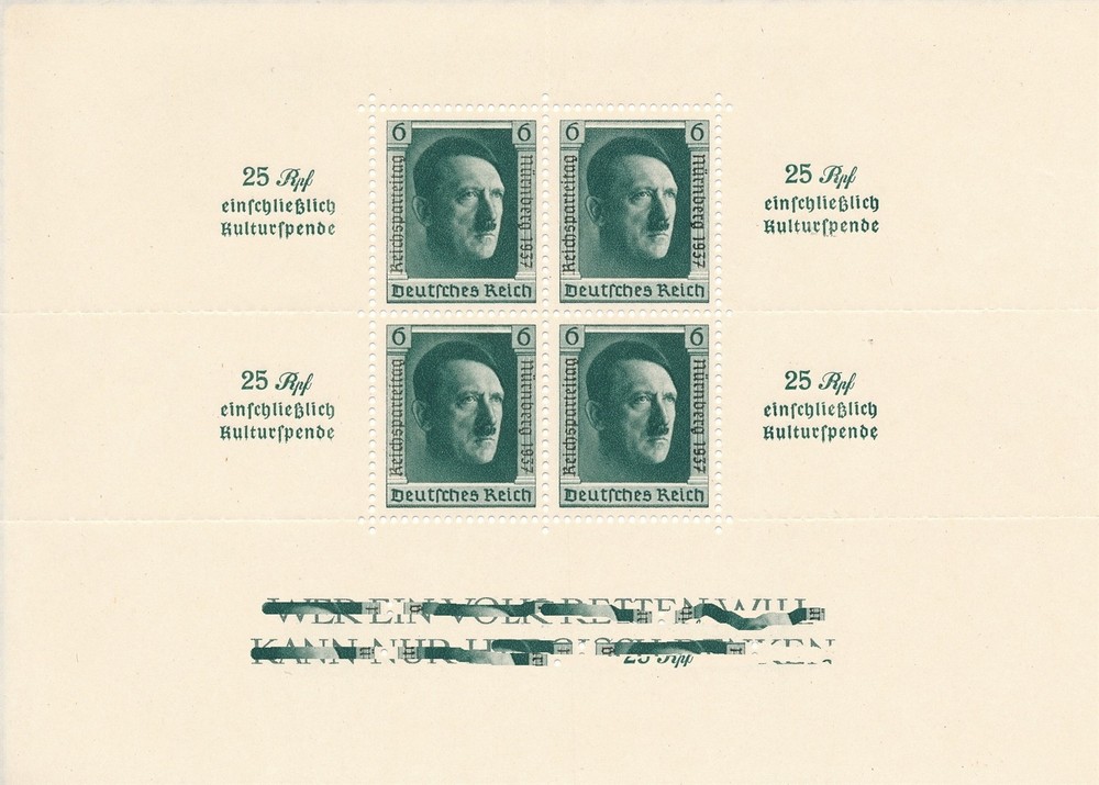Stamp Germany Mi 648 Sheet Sc B104 1937 WWII Reich Hitler MNH