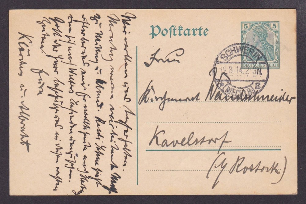 GERMANY 1914, Pre-stamped postcard Mi #P90 from Schwerin to Kavelstorf