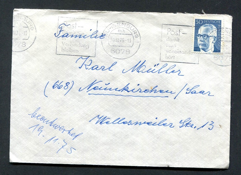 Germany – BRD : Better cover from 1975 – Neu-Isenburg – fancy cancel – used