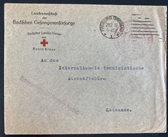 1918 Freiburg Germany POW Welfare Red Cross Cover To Lausanne Switzerland