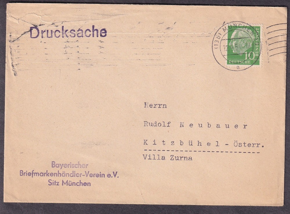 Germany 1954 cover Bayerischer briefmarkenhandler Munchen to Kitzbuhel Osterr