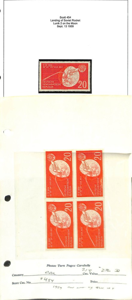 Germany – DDR, Postage Stamp, #454 Block & Single Mint NH, 1959 Globe (BA)