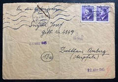 1945 Prague Bohemia Moravia Cover To Amberg Germany Gestapo Prison Ingar