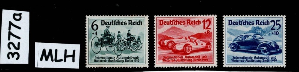 MLH Stamp set B134-136 1939 Berlin Germany Auto show VOLKSWAGEN intro #3277a