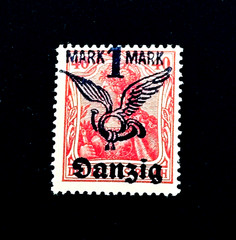 Germany DANZIG Stamp – 1920 Germania Air Mail Overprint Winged Post Horn MNH r35