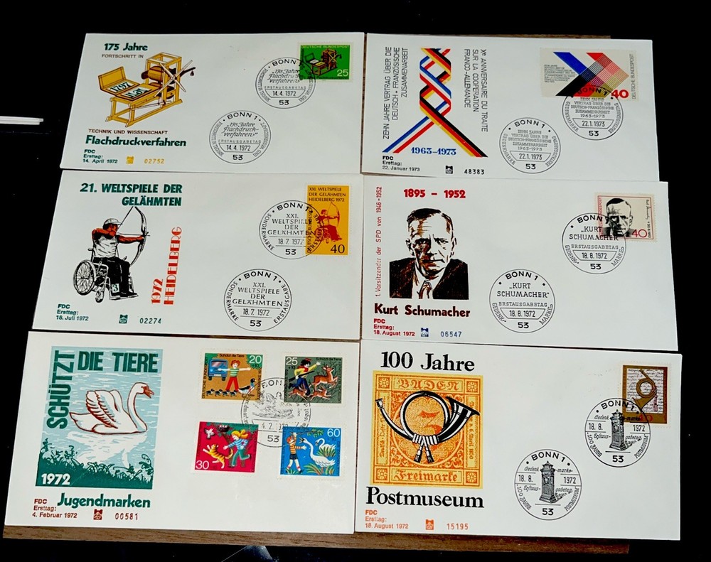 SIX DIFFERENT GERMANY 🇩🇪 NUMBERED FDC SEE SCANS LOOK 👀 1346