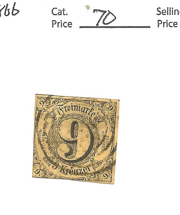 German States Thurn & Taxis Stamp # 46 , 9KR brownish yellow