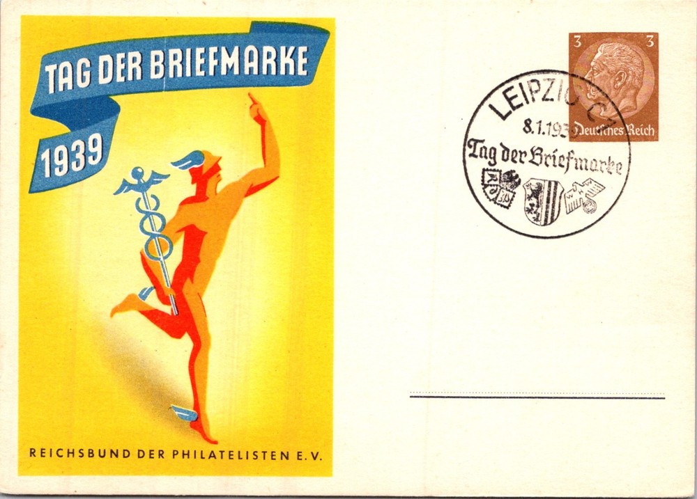 GERMANY 1939 ILLUSTRATED STATIONERY POSTCARD COMM STAMP DAY SPECIAL PIC POSTMARK