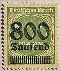 Germany 1923 Weimar Republic, 800 Tausend/500 Marks, Unused Overprint, FREE SHIP