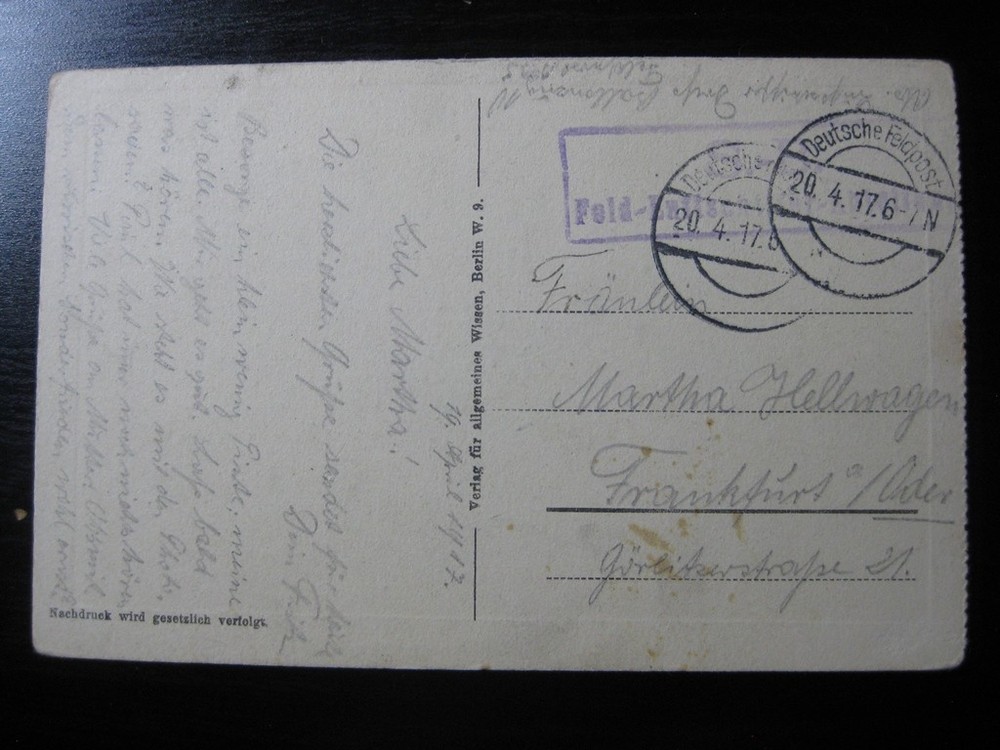 DEUTSCHES REICH 1917 very nice WWI Feldpost postcard w/ Feld-Luftschiff cancel!