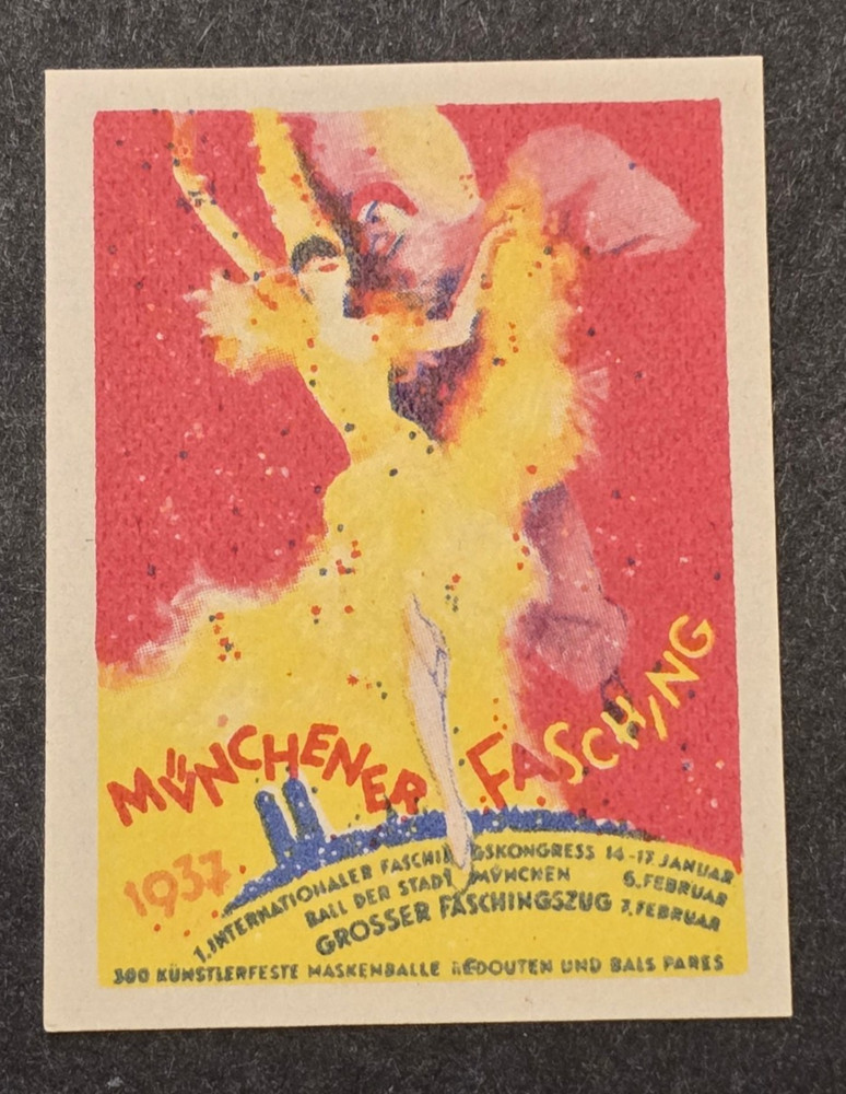 WW2 Nazi German Third Reich 1937 Munich Fasching Carnival Poster Stamp Label