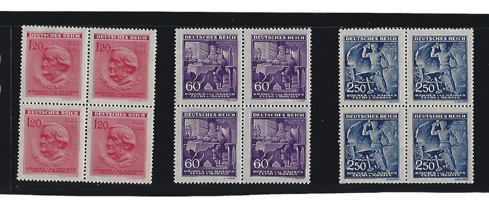 MNH Stamp block set Sc 85-87 / Richard Wagner / 1943 German Occupation B a M