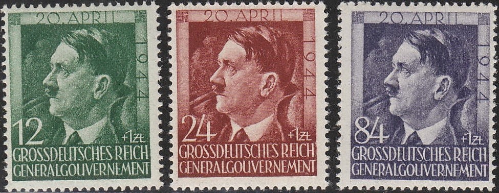 SALE Stamp Germany Poland General Gov’t Mi 117-9 Sc NB33-5 WWII Hitler 1944 MNH