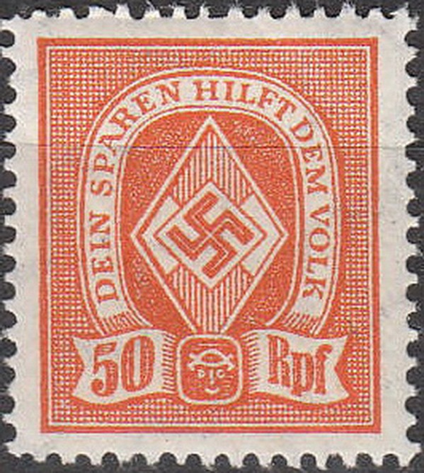 Stamp Germany Revenue WW2 3rd Reich Era HJ Sport Folk 050 Orange MNH