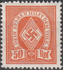 Stamp Germany Revenue WW2 3rd Reich Era HJ Sport Folk 050 Orange MNH