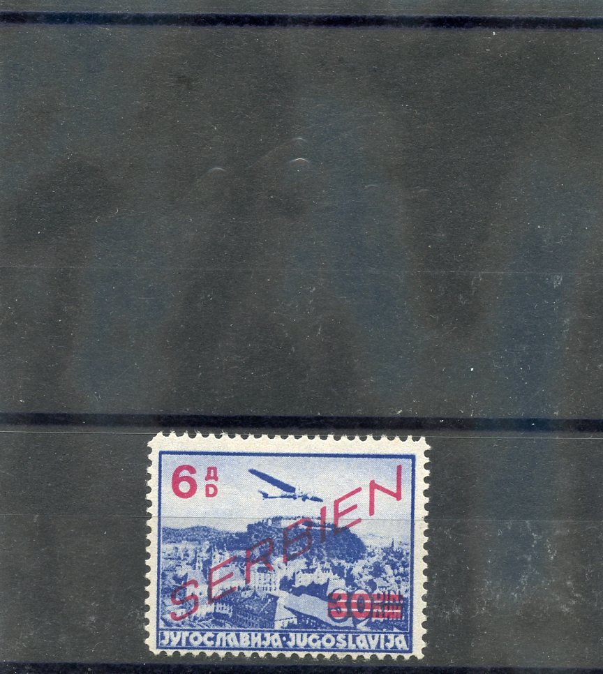 SERBIA Sc 2NC13(MI 28)*F-VF OG 1941 6D/30D BLUE, AIRMAIL $22