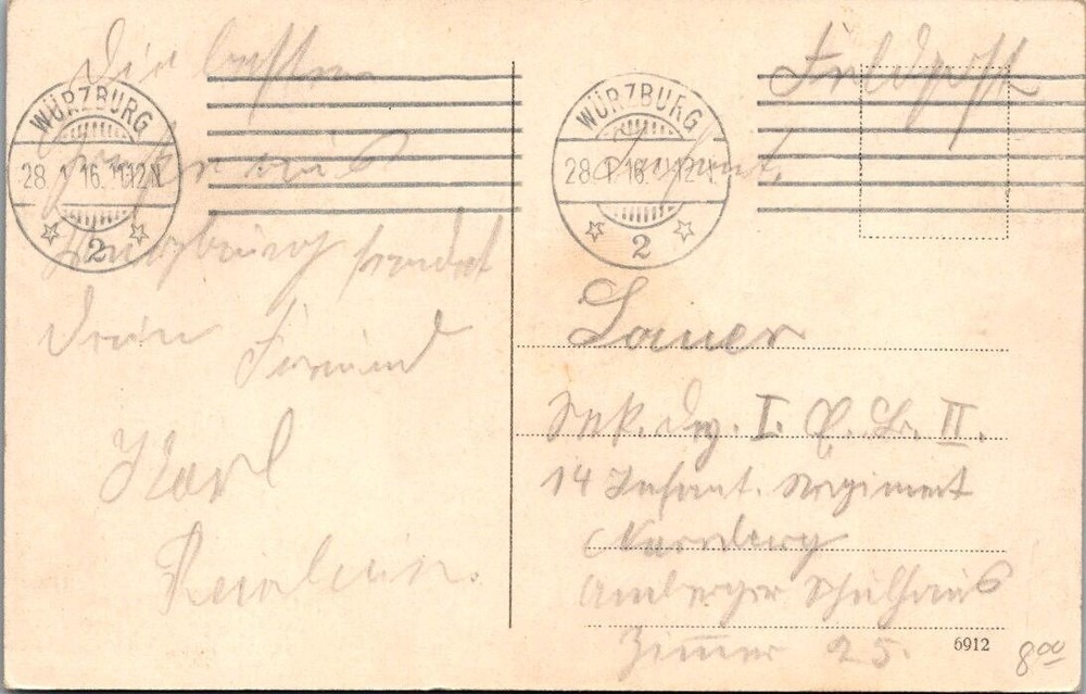 Germany Feldpost 1916 Wurzburg PPC – J15881