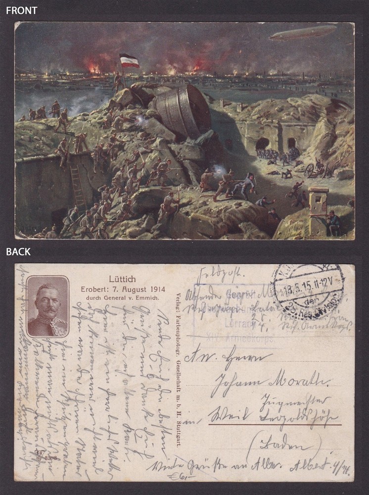 GERMANY 1915, Fieldpost card, Battle of Liège 1914, Propaganda, WWI