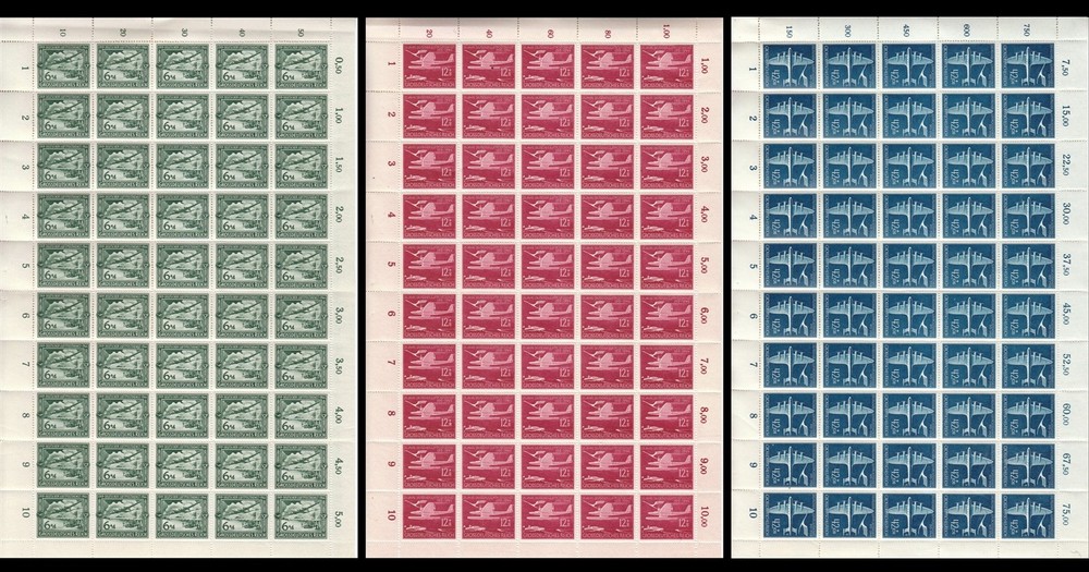 Lot Stamp Germany Sc B252A-C Sheets 1944 WWII Reich Airmail Focke Condor MNH F