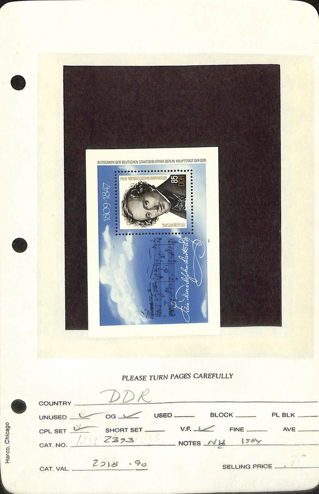 Germany – DDR, Postage Stamp, #2393 Mint NH, 1984 Mendelssohn, Music (BA)