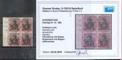 Danzig 38b block of four with sheet counter used BPP certificate -,-EUR (A9848