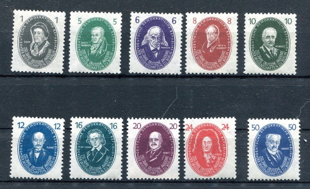 GERMANY DDR DEMOCRATIC REPUBLIC 1950 GOOD SCIENTISTS SET SCOTT 58-67 PERFECT MNH