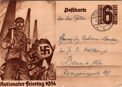 GERMANY 1934 POSTAL ILLUSTRATED STATIONERY POSTCARD NATIONAL DAY ADDRESSED