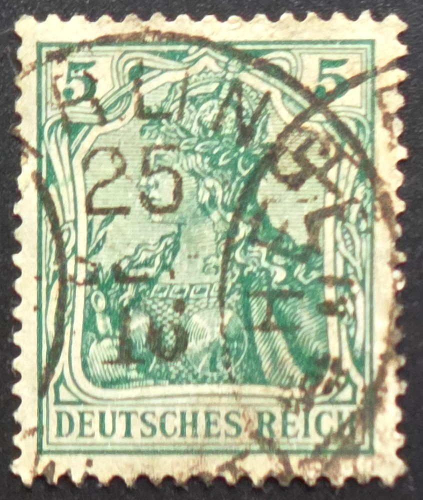 German Empire Germania 25 Pfennig Green Used Stamp Deutsches Reich Postmark