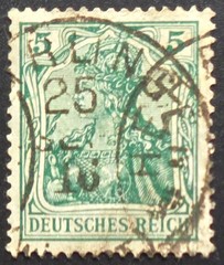 German Empire Germania 25 Pfennig Green Used Stamp Deutsches Reich Postmark