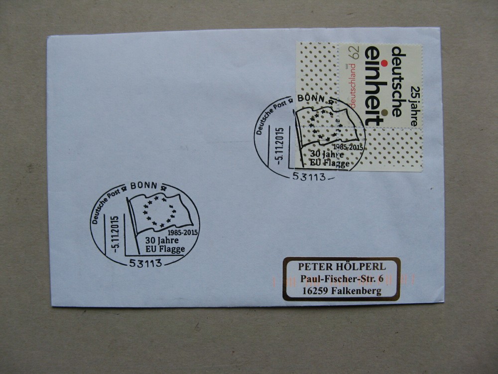 GERMANY BRD, event cover 2015, canc.30 years EU flag