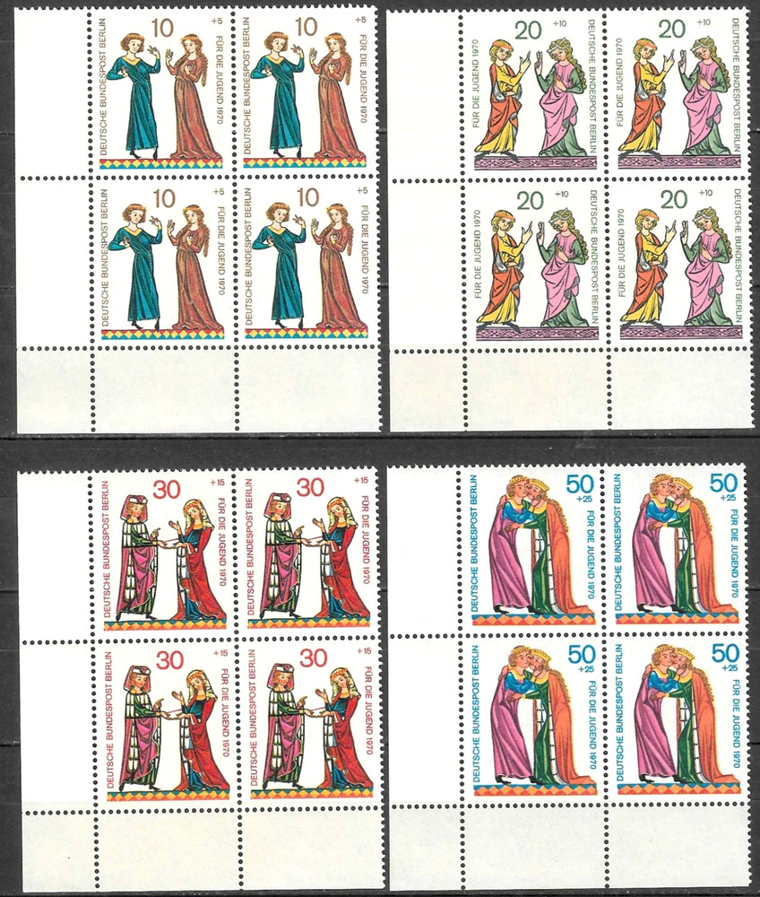 Germany Berlin Stamp Blocks 1970 SC# 9NB70-9NB73 Surtax to benefit young people