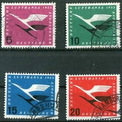 Bundle No. 205 – 208 Cleanly Canceled BRD 1955 Lufthansa Airplane