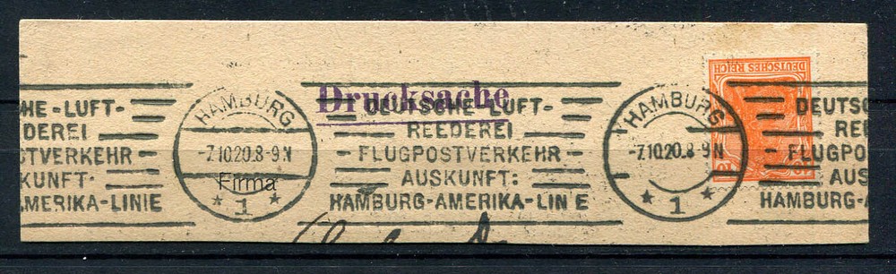 German Reich : Scarce slogan cancel from 1920 – Hamburg