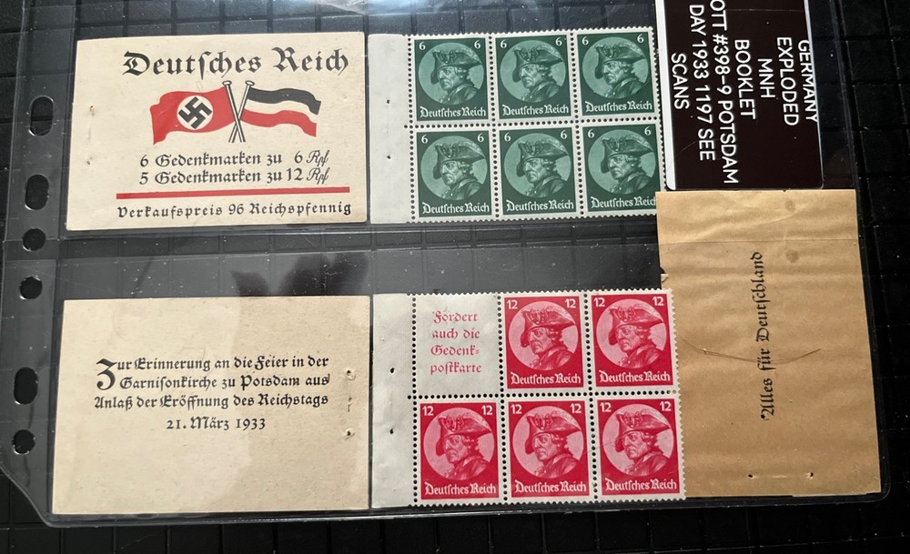 GERMANY EXPLODED MNH BOOKLET SCOTT #398–9 POTSDAM DAY 1933 1197 SEE SCANS